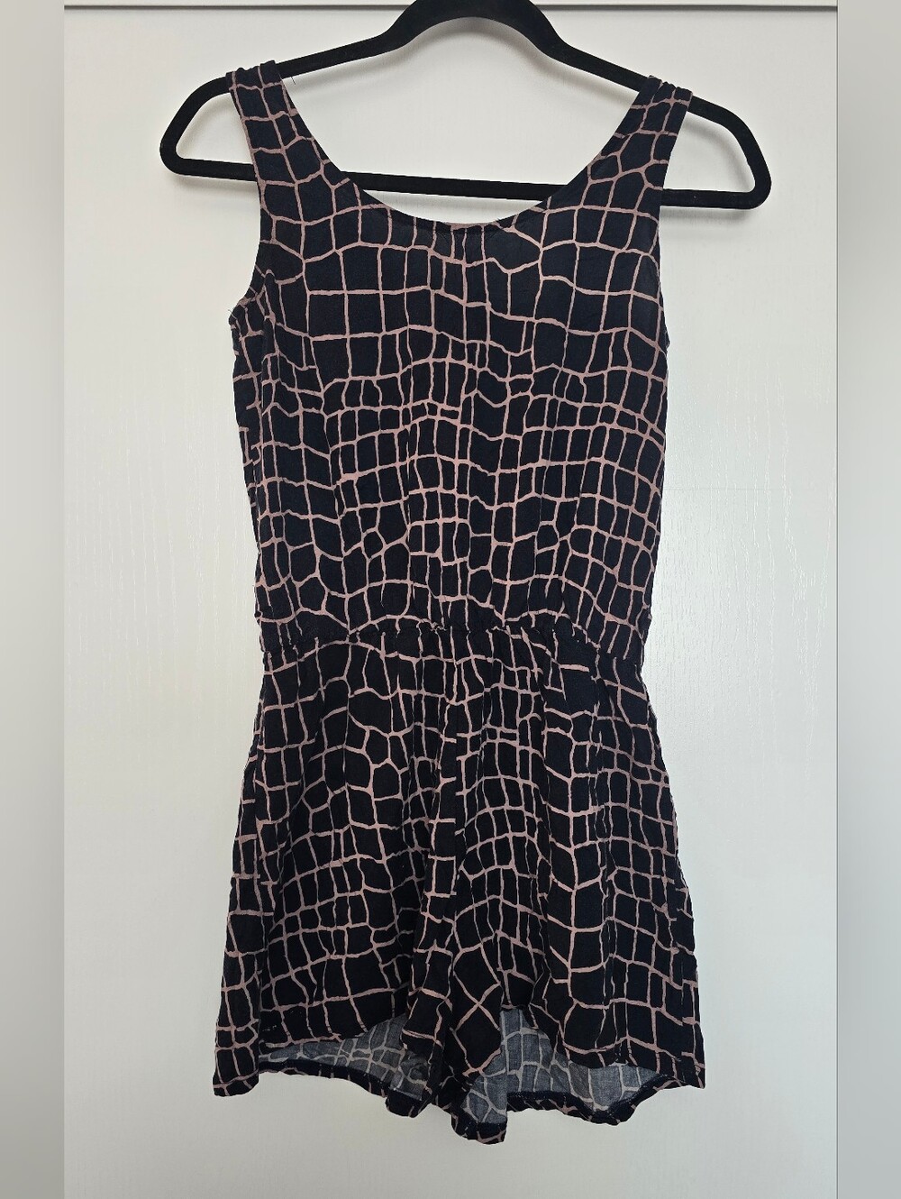 True Light - Navy and Pink Croc/ Geometric Print Sleeveless Romper